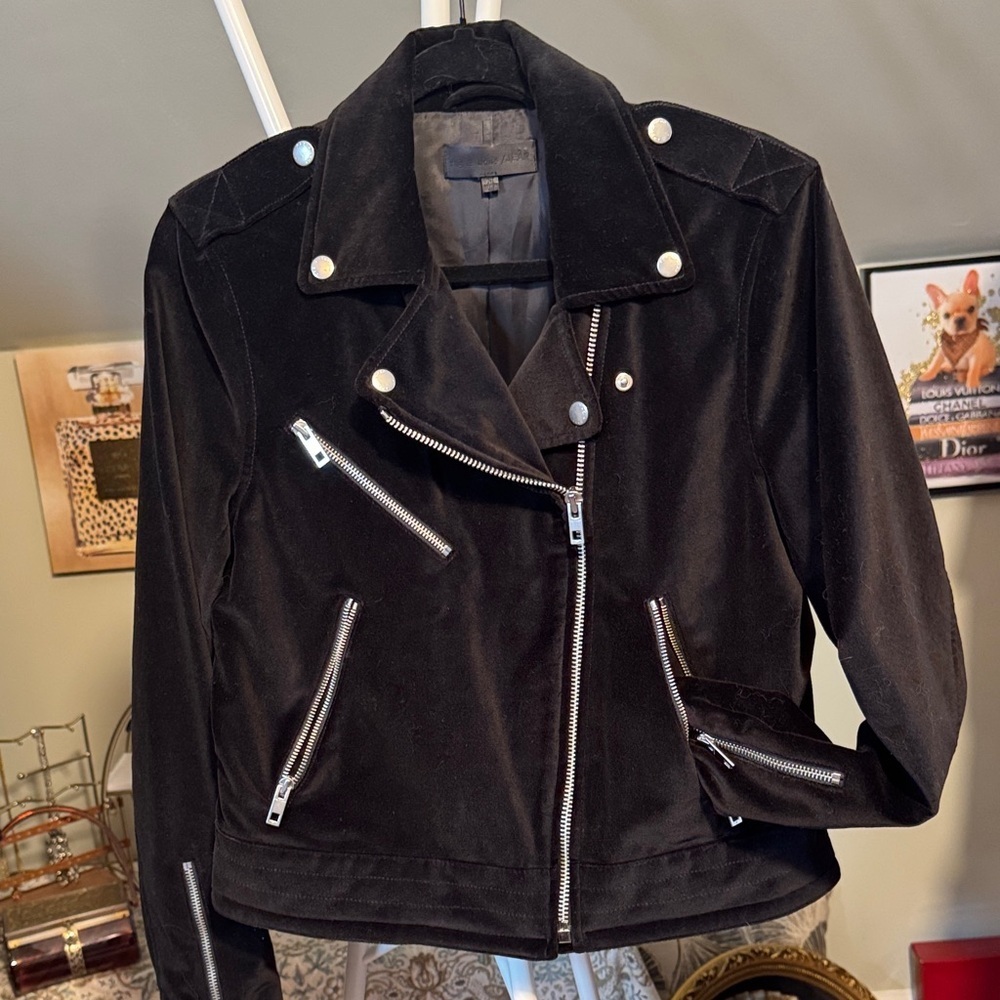 NWOT rag & bone Black Velvet Biker Jacket Crop Style Silver Hardware - Picture 6 of 14